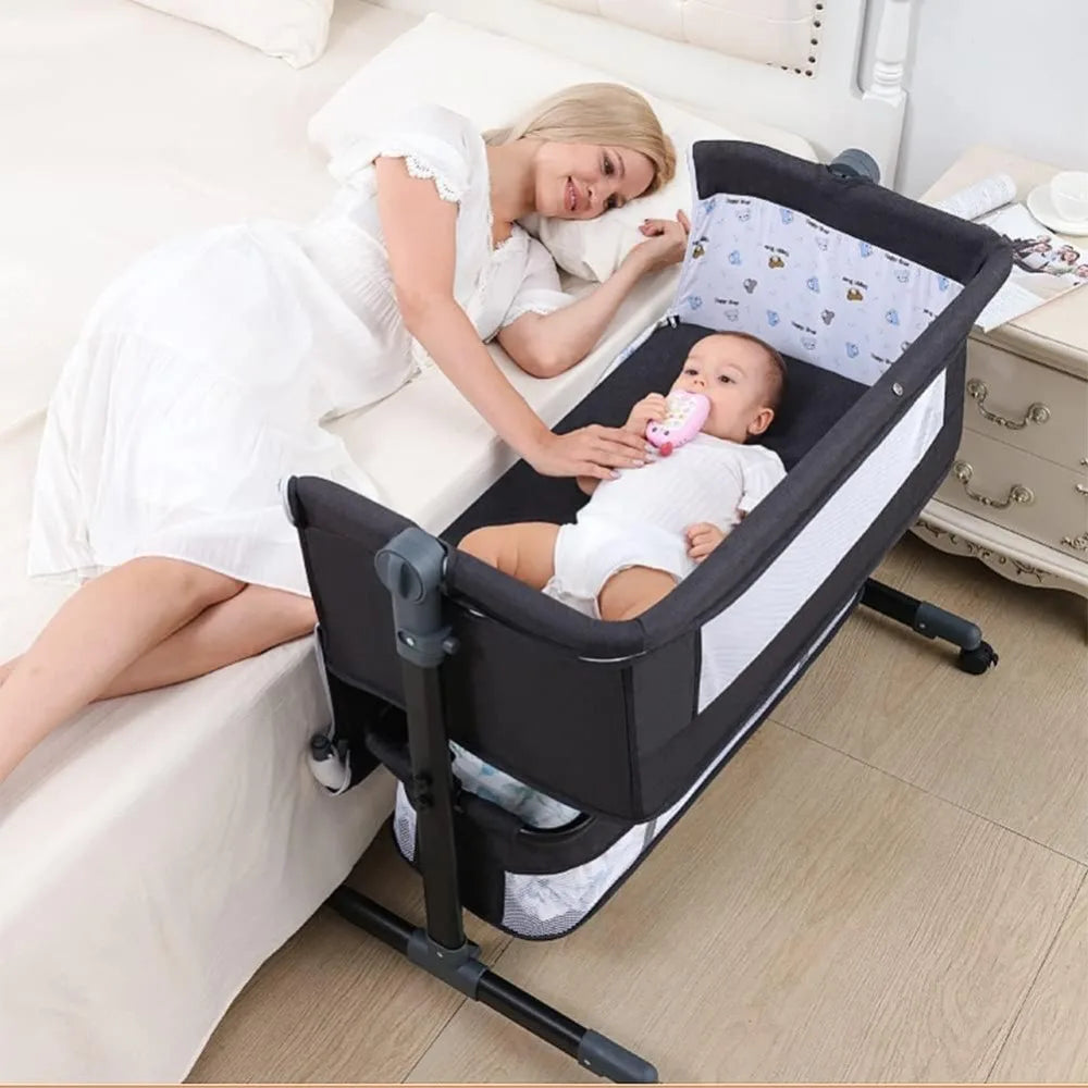 Portable Baby Crib Convertible Bassinet Multi-Functional Foldable Travel Bed with Wheels for Nursery Room Newborns Toddlers