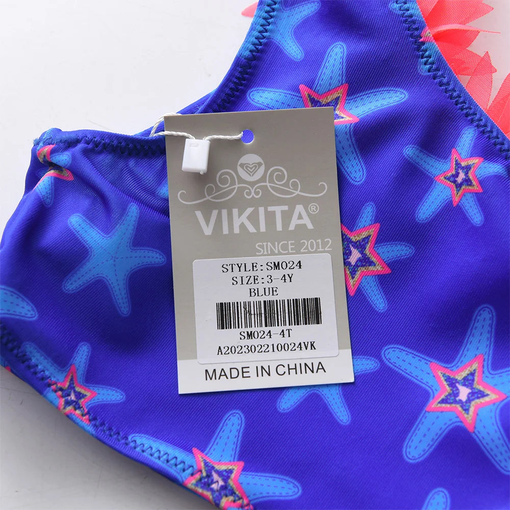 VIKITA Teenagers Girls Close-fitting Elastic Starfish Swimsuit Girls Split Two-pieces Swimwear Children Fashion Bikini Sets