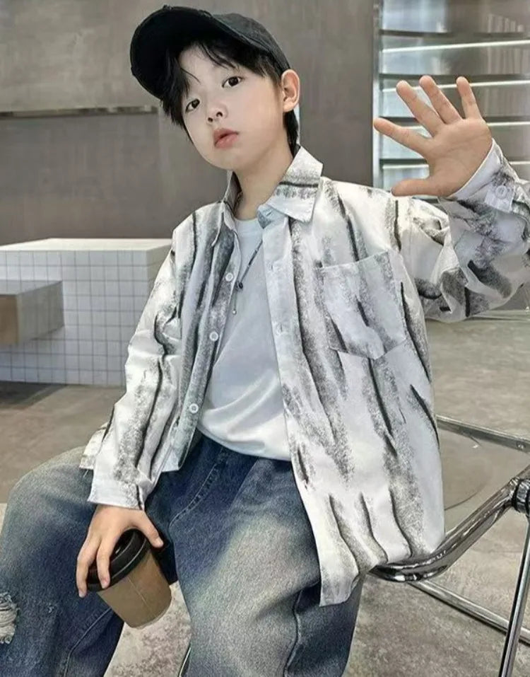 2025 New Boys' Spring Autumn Long Sleeve Shirt Toddler Boys Stylish Long Sleeve Shirt Trendy Design for Kids