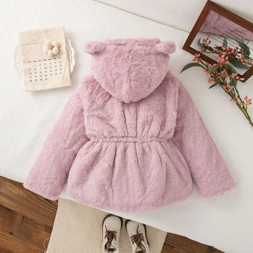 Winter New Solid Color Long Sleeved Baby Girl Coat, Thick And Warm Children'S Clothing Suitable For Babies Of 90-140 Height