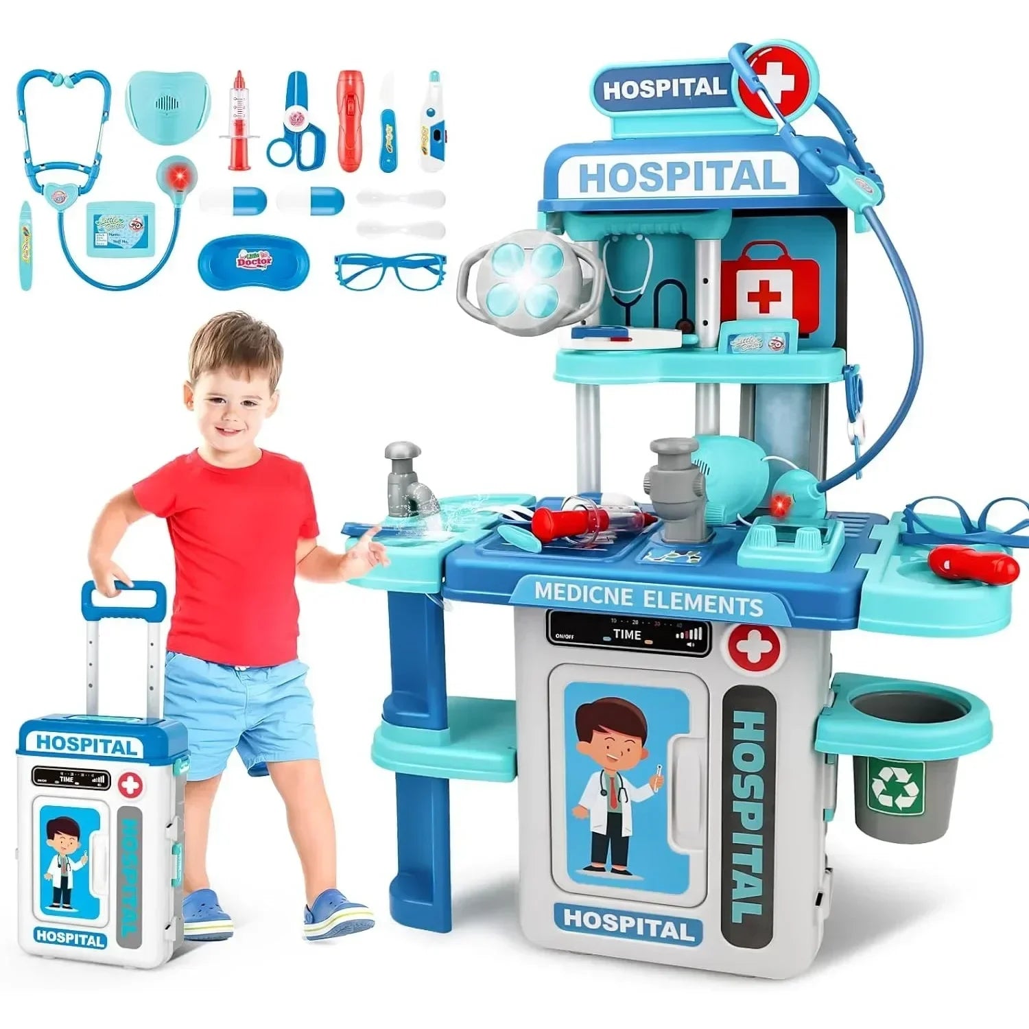 2 in 1 Doctor Kit for Kids Pretend Play Medical Station with Stethoscope Thermometer Sounds & Lights Doctor Toys for Boys Girls