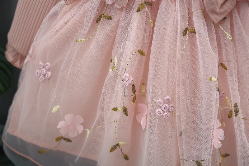 (3 Months -3 Years Old) Autumn And Winter New Pink Baby Girl Princess Dress, Sweet Bow Children'S Long Sleeved Clothes