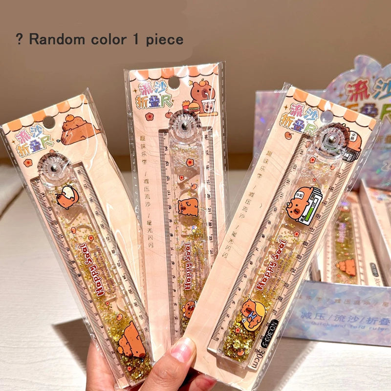 Multi-function Drawing Tools Student Stationery Measuring Tools Cartoon Capybara Measuring Ruler Folding Ruler Drawing Ruler