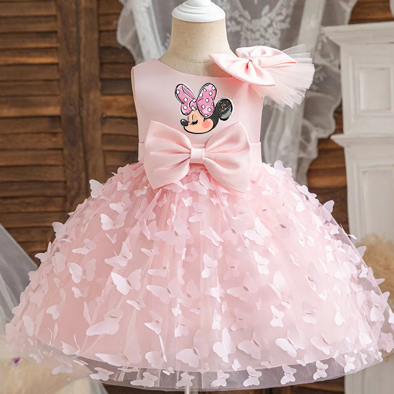 Mickey Minnie Mouse Girl Princess Dress Kid Clothes Party Birthday Outfits Evening Party Tulle Dress Wedding Wear Bowknot Dress