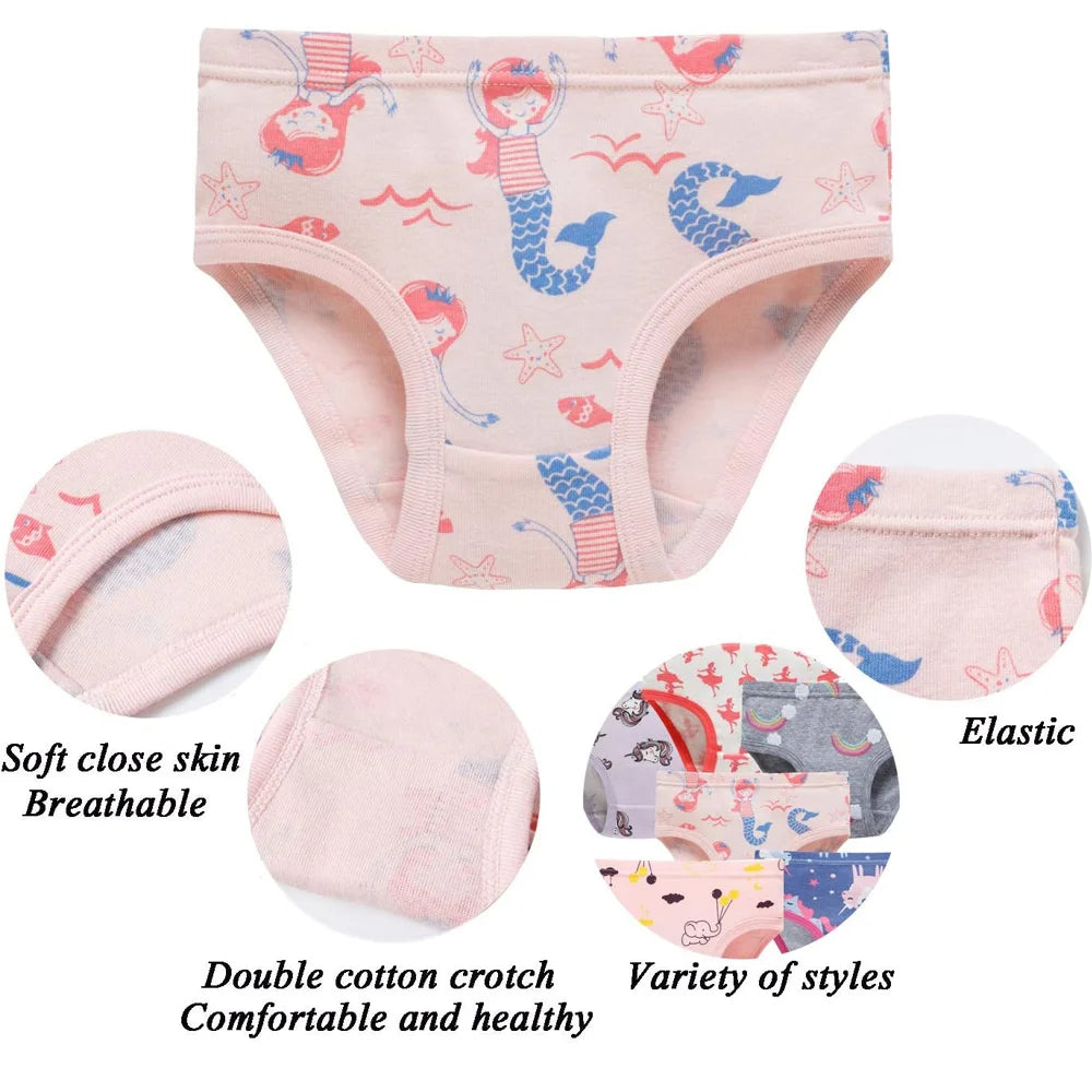 1/3/6/9 Pcs Children's Girls Panties 100% Cotton Soft Pretty Cartoon Unicorn Print Underwear For Girls Undies Boxer Breathable