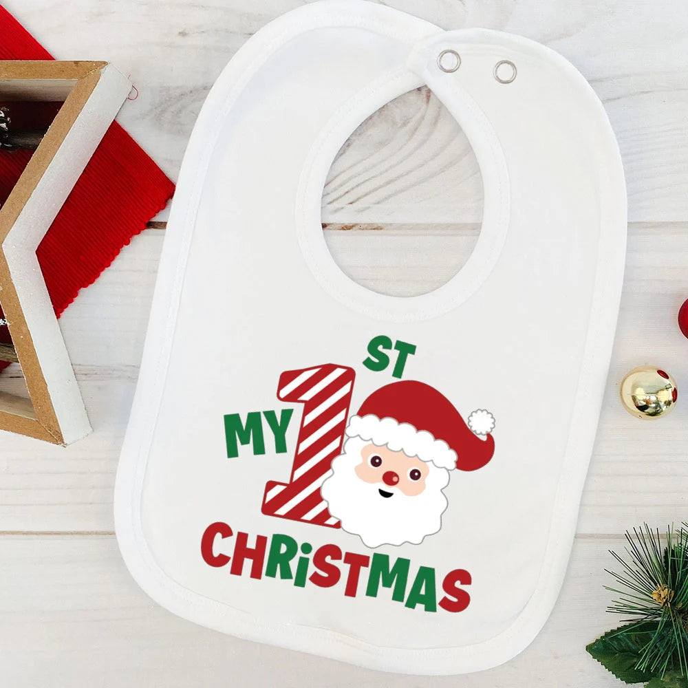 My First Christmas Baby Bib Boy Girl Cute Burp Cloths Xmas Infant Bibs Newbron 1st Christmas Bib Gift Xmas Party Toddler Bibs
