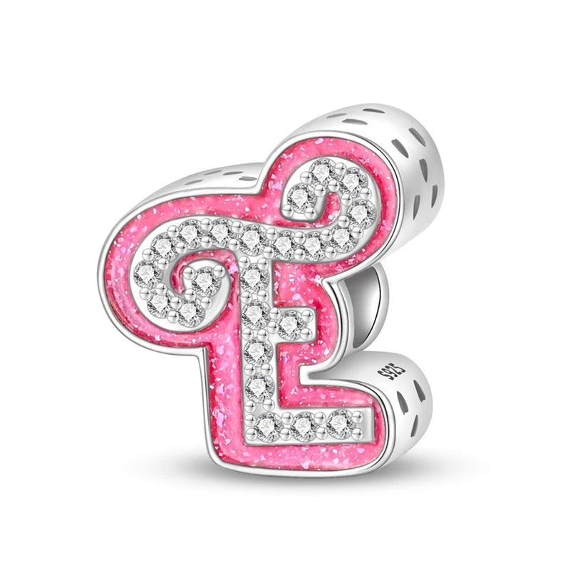 Pink Girl Series 925 Sterling Silver Alphabet Charms Beads Cute Letter Fit Original Bracelet Bangle Necklace DIY Jewelry