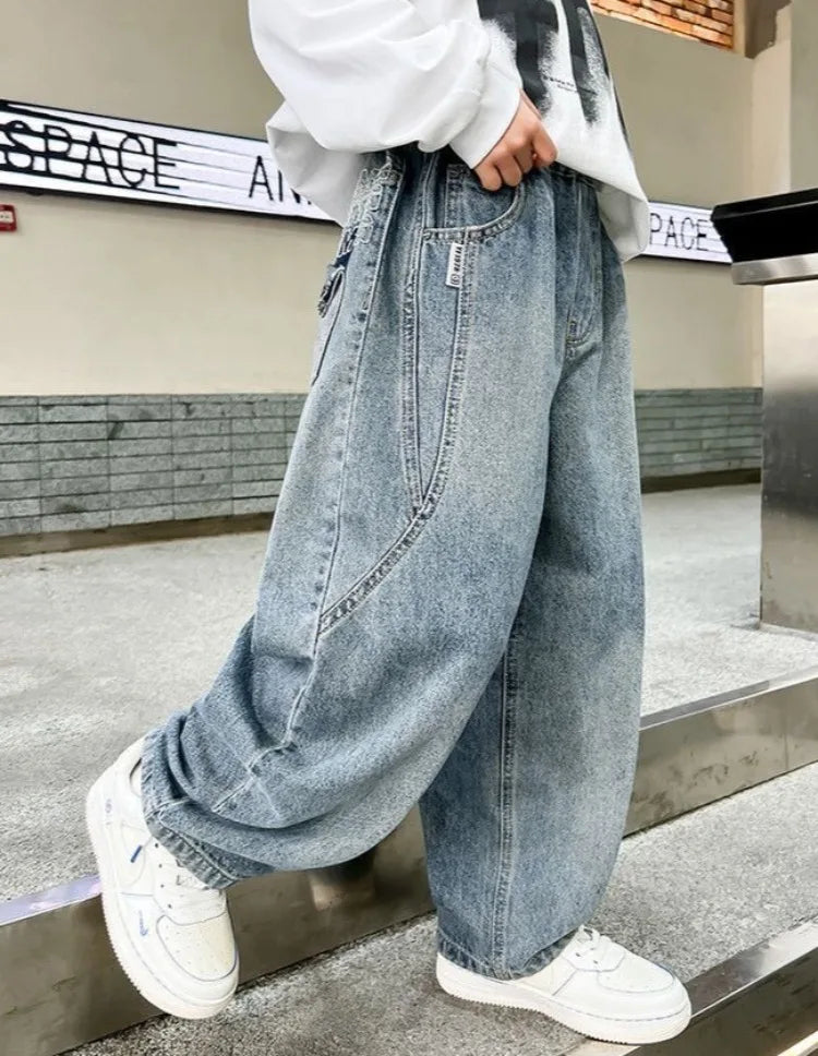 2025 Spring New Boys Loose Fit Jeans Long Pants for Toddler & Big Kids, Handsome Casual Denim Pants, Trendy Kids Clothing