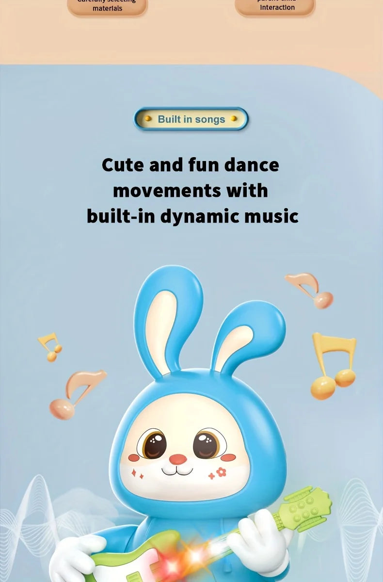 Musical Dancing Rabbit Toy with Guitar Walking Singing Bunny Moving Toys for Baby with Music & Lights for Toddlers Easter Gift