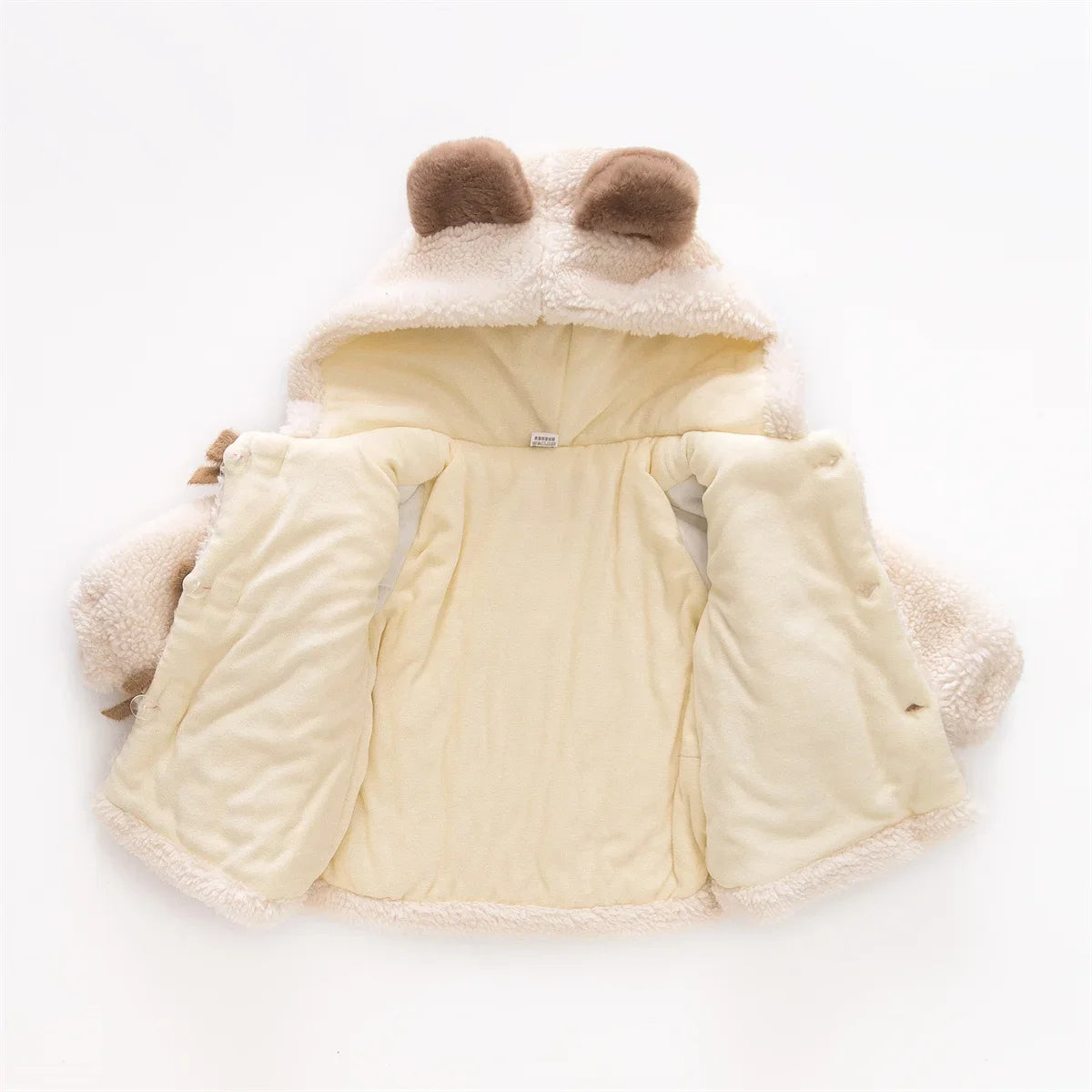 (0-3 Years Old Girls) Winter New Girls' Top Warm Furry Hat Bow Ribbon Warm Cute Hooded Bear Ears Long Sleeve Pocket