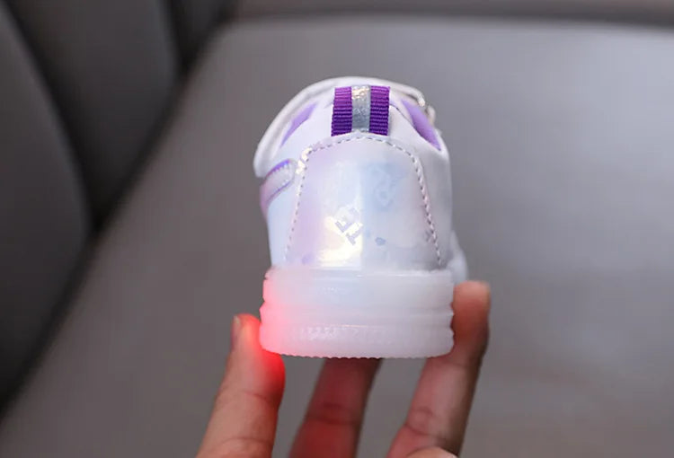 Disney Kids Girls Shoes Children Sneakers Girls Elsa Frozen Princess Casual Sport Student Shoes LED Lights Shoes Size 21-30