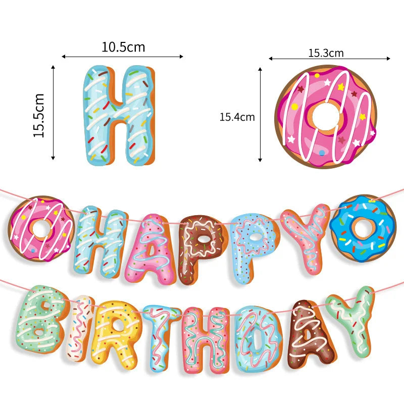 Birthday Party Banner Doughnut Decoration DIY Delicious Food Ornament Happy Birthday Banner Theme Sign Children Party Supply