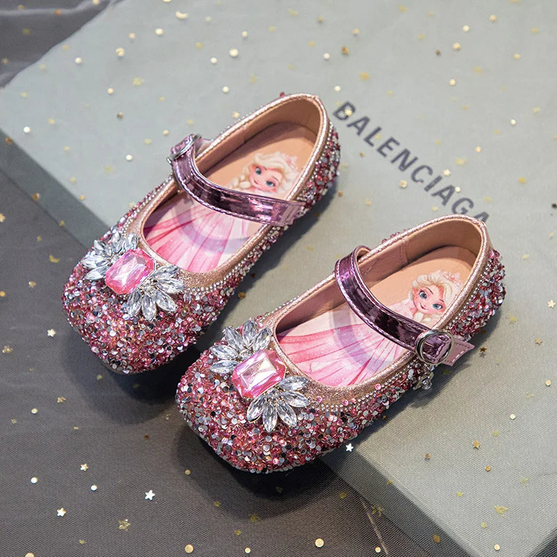 Kids'Casual Shoes PU Leather Sequin Crystal Fashion Summer Shoes For Girls Breathable Soft Bottom Blue Silver Pink Size 23-34
