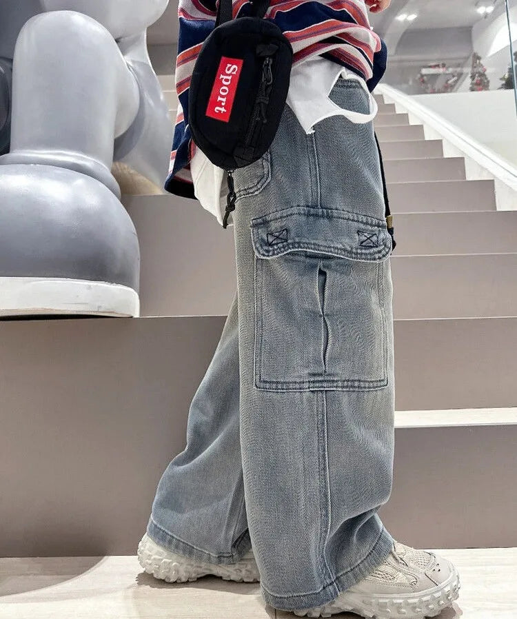 2025 Spring Autumn New Boys Loose Straight Jeans Lightweight Casual Pants for Tween Boys - Premium Denim Straight Leg Long Pants