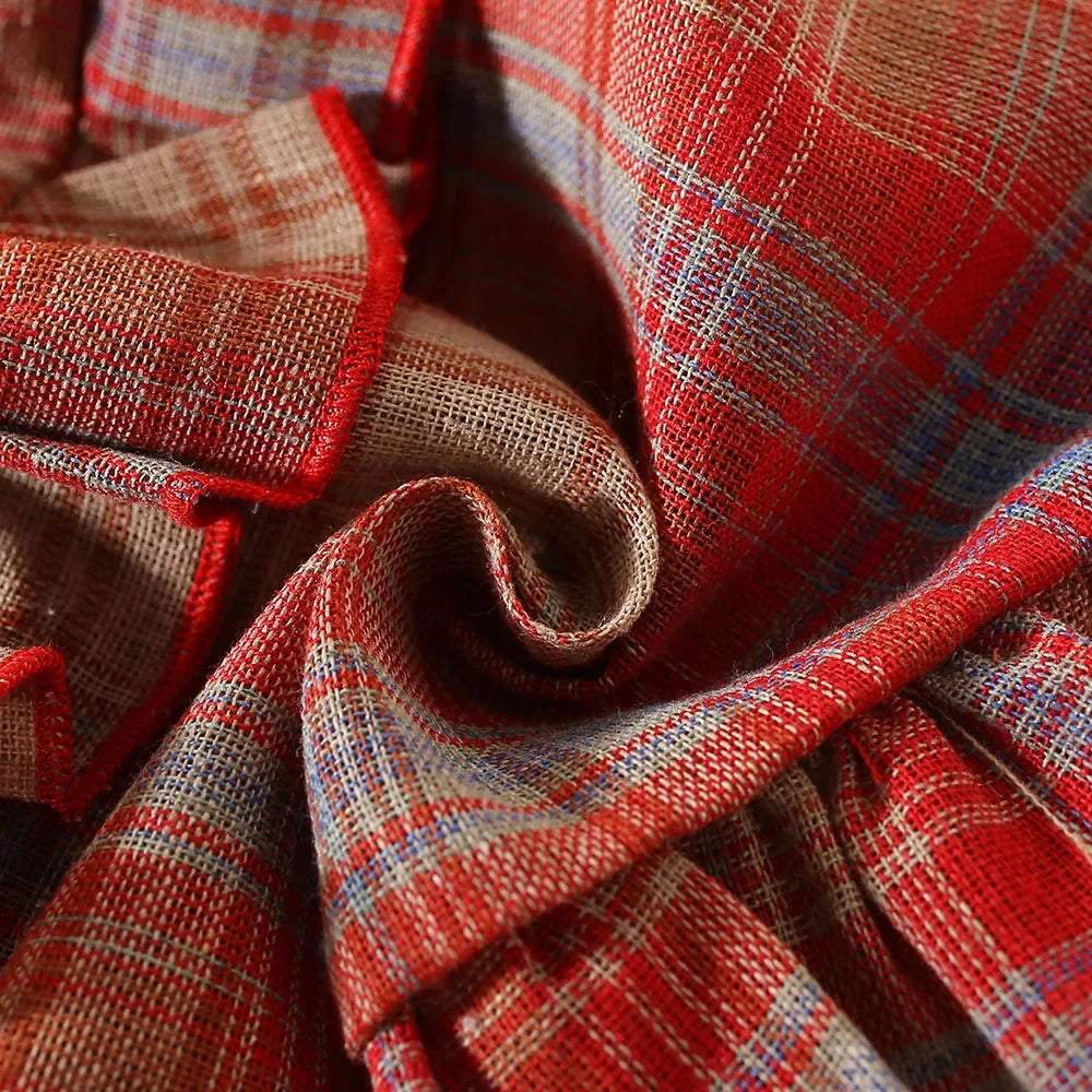 2Pcs/SetGirl's Dress Summer New Children's French Sweet Sling Dress Little Girl Red Checkered Cake Dress Comes with Hat