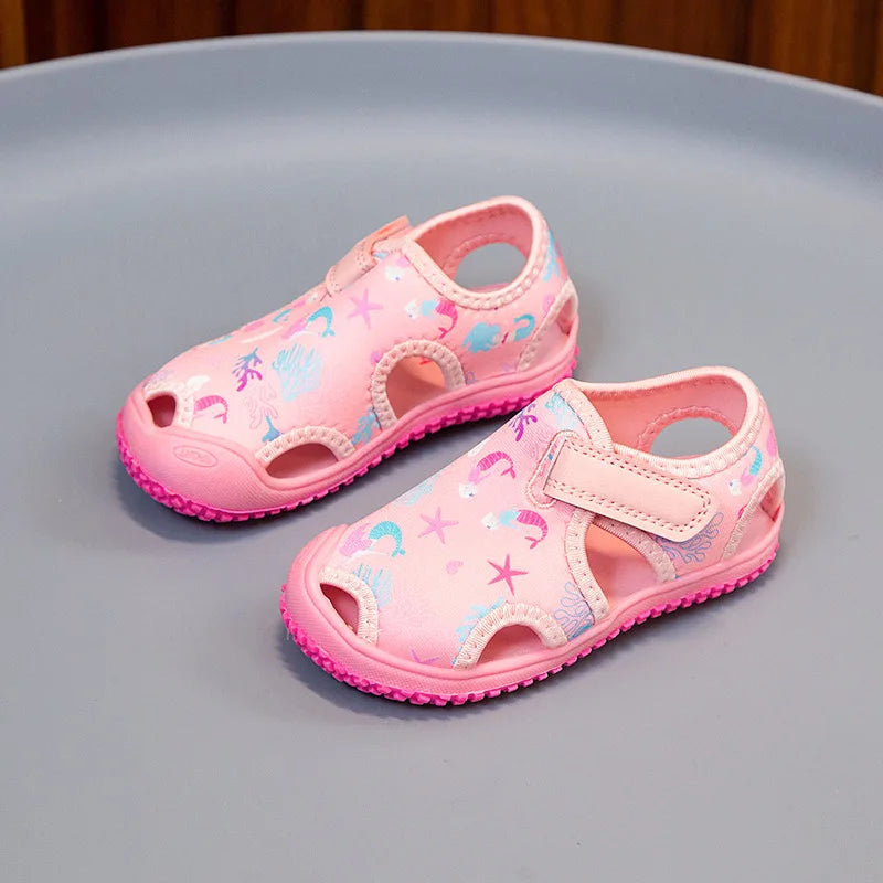 Kids'Sandals Canvas Prehobbler Baby Summer Beach Shoes Printing For Children Breathable Anti-slip Purple Blue Shoes Size 21-31