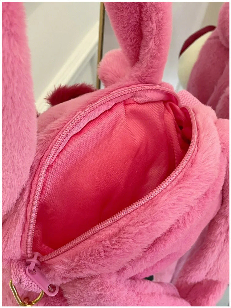 Disney Strawberry Bear New Girl Plush Shoulder Messenger Bag Cartoon Cute Girl Handbag Fashion Trend Plush Girl Bag High Quality