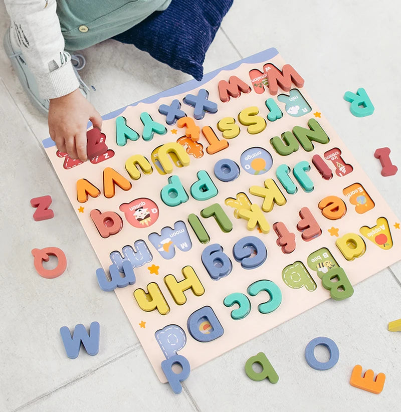 Wooden Puzzles Toys for Kids 3 Year Alphabet Numbers Children Montessori Educational Learning Toys abc Letters Preschool Gift