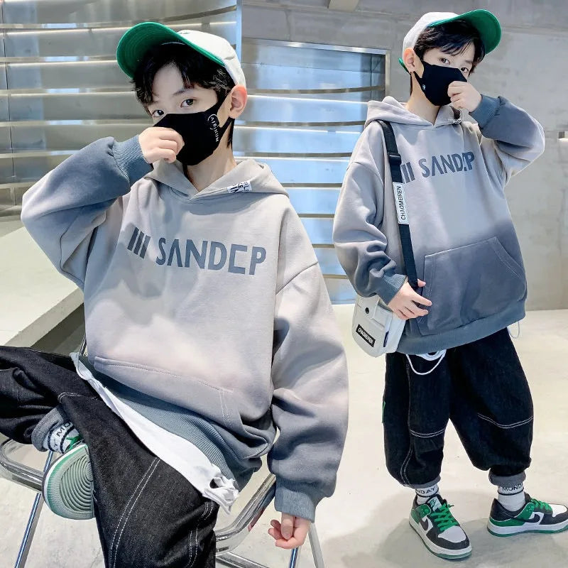 2025 Spring Autumn New Boys Mid-Large Size Trendy Stylish Eye-Catching Hooded Sweatshirt - Boys' Spring Streetwear Top
