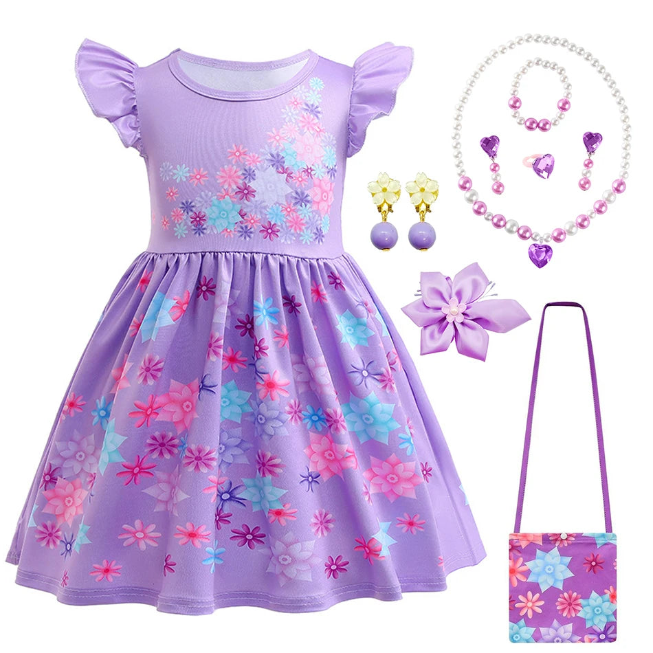 Mirabel Isabela Cosplay Princess Dress Kids Encanto Charm Costume Girls Halloween Children's Day Birthday Party Holiday Clothes