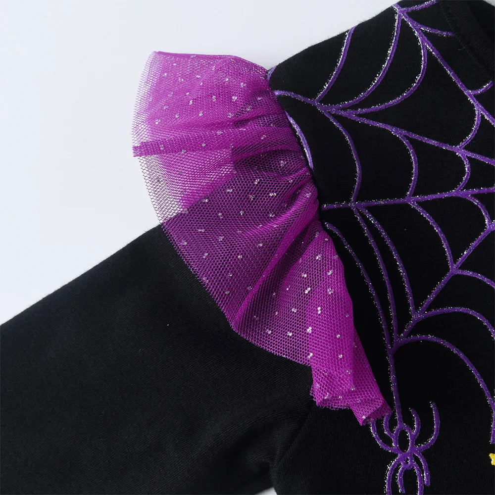 VIKITA Kids Halloween Holiday Cosplay Costumes Girls Spider Skull Print Flare Sleeve Autumn Winter Princess Mesh Tutu Dresses