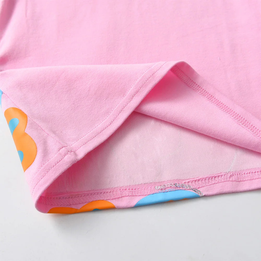 VIKITA Girls Tops and Tees for Summer Kids Butterfly Print Cartoon T Shirts Girls O Neck Short Sleeve Cotton Casual Daily Tees