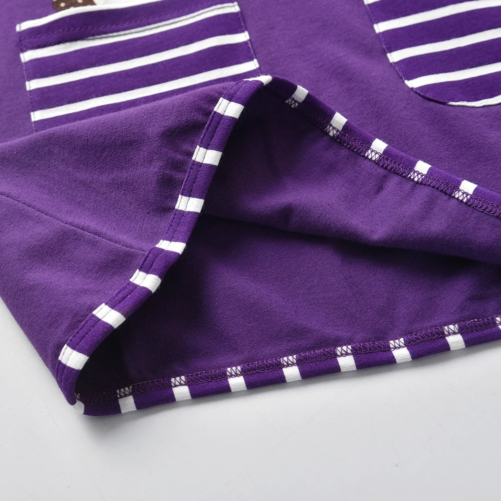 VIKITA Girls Purple Dress Kids Summer Cotton Casual Daily Dresses Girls Hedgehog Print Cartoon Dress with Pockets Kids Clothing