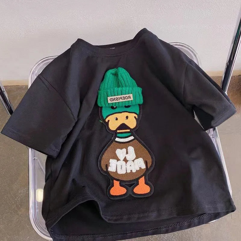 New Arrival Popular Embroidered Duck Casual Short Sleeve Boy T-shirt 2-6Year Children Baby Summer T-shirt For Boys Girls Tops