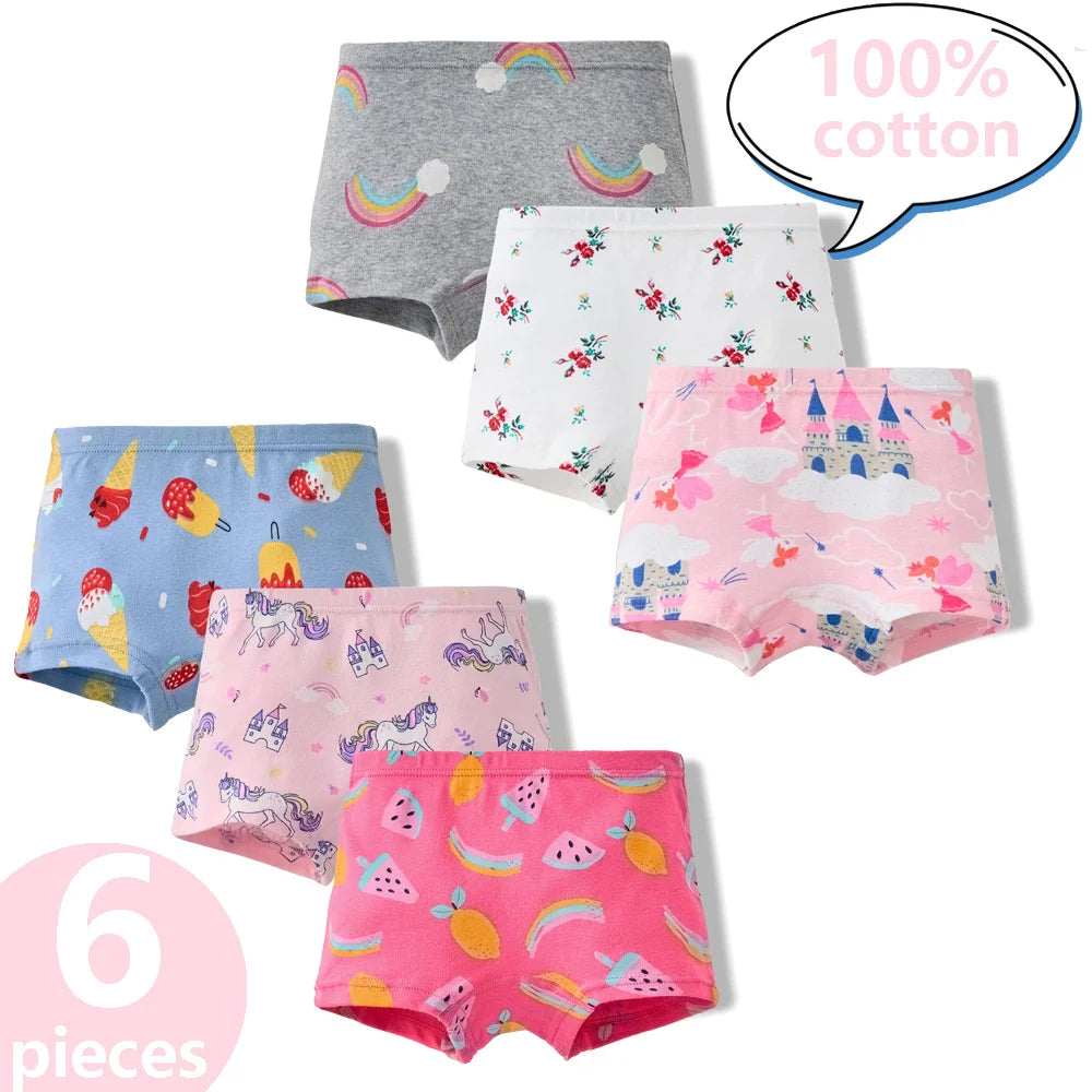 3/6 Pcs Children's Girls Panties Sets 100% Cotton Pretty Cartoon Unicorn Print Underwear For Girl Infant Undies Boxer Breathable