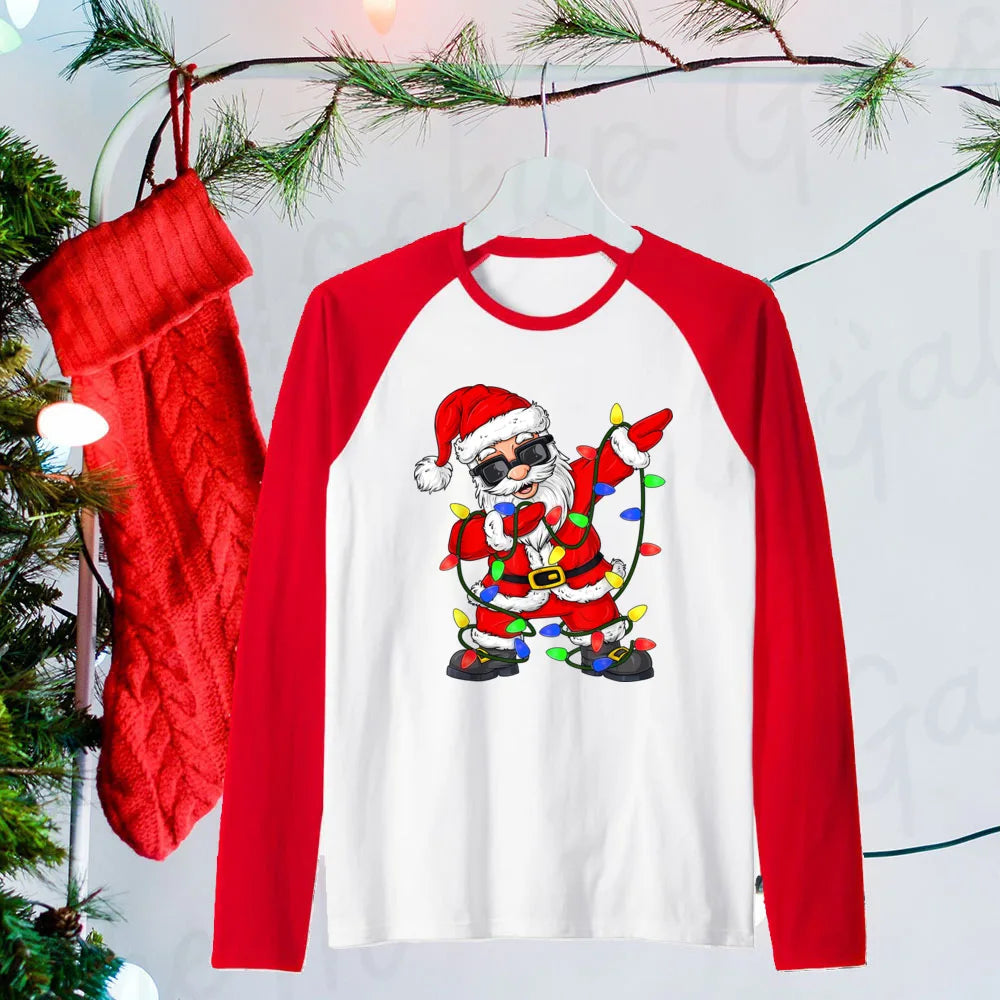 Christmas Santa Claus Family Matching Shirts Adult Kids Raglan Shirt Merry Christmas Family Shirts Xmas Party Outfits