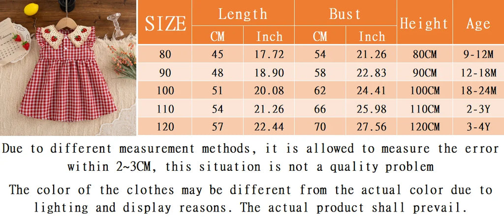 9 Months -4 Years Old Summer New Red Checkered Baby Girl Dress, Cute Ruffled Sleeves Children'S Clothing