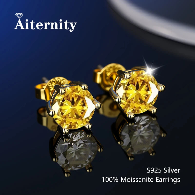 100% Real Sterling Silver S925 Moissanite Earrings Stud  With 2 Certificate D VVS1 Pass Diamond Test Pen For Women Men Jewelry