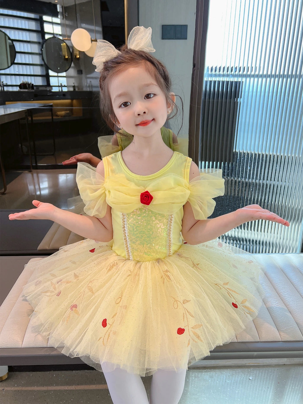 Belle Girl Princess Ballet Tutu Dress for Toddler Little Girls Ballerina Dance Costume Outfit Dancewear with Tulle Skirt  Yellow