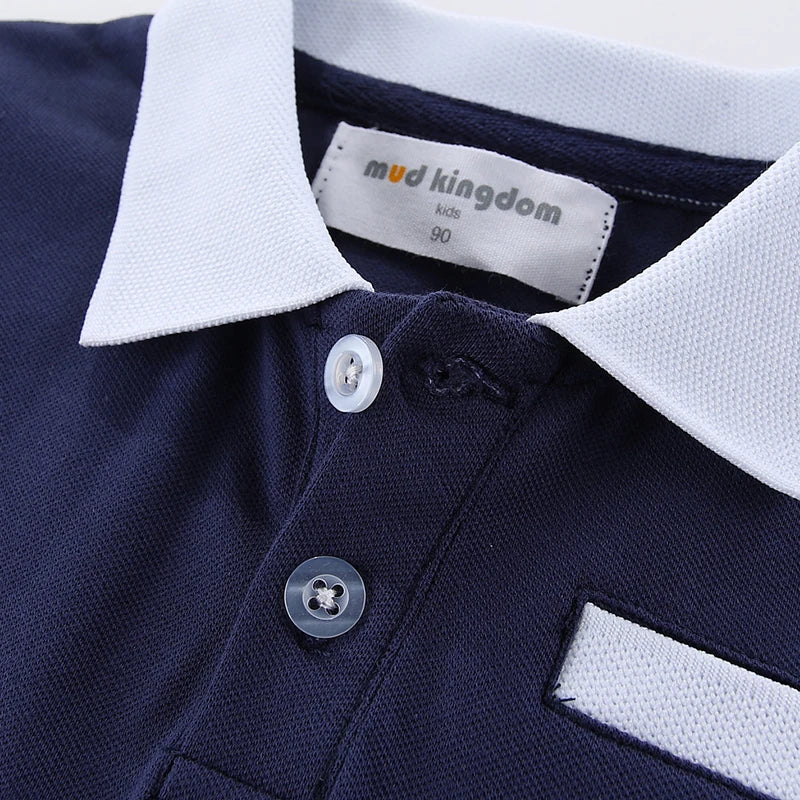 Mudkingdom Little Boys Long Sleeve Polo Shirts Solid Fashion Turn-down Collar Cotton Tops for Kids Clothing Spring Clothes