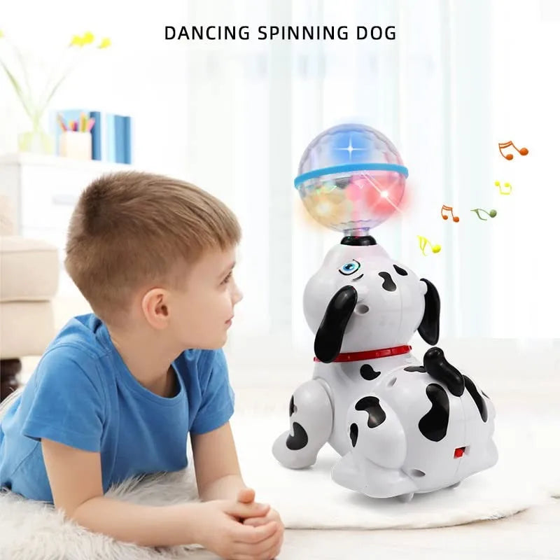 Spinning Dalmatian Toys Bump and Go Dancing Dog with Ball Music & Colorful Flashing Lights for Small Babies Infant Toddlers