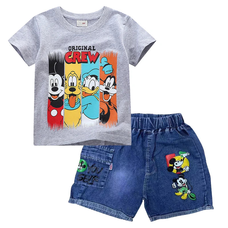 Fashion Baby Boys Clothing Set Summer Children Cartoon Mickey Mouse T-Shirt Denim Shorts 2Pcs Kids Tracksuits 2 3 4 5 6 Years