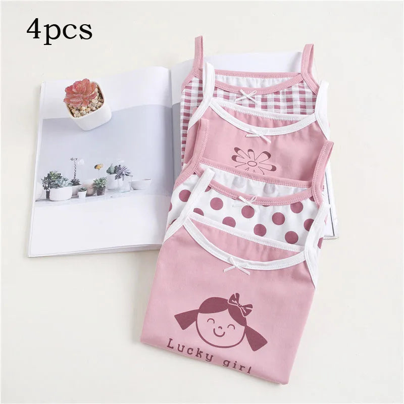 4Pcs Summer Tank Tops For Girls Cartoon Underwear Young Teens In Lingerie Cotton Sport Top Children Undershirts Sleeveless Vest