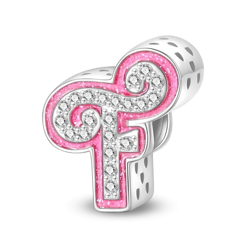 Pink Girl Series 925 Sterling Silver Alphabet Charms Beads Cute Letter Fit Original Bracelet Bangle Necklace DIY Jewelry
