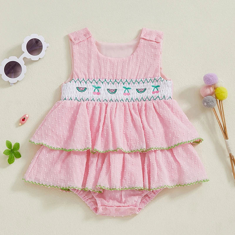 Infant Floral Print Sleeveless Romper Dress with Ruffle Detail and Bow Tie Newborn Summer Playsuit Outfit