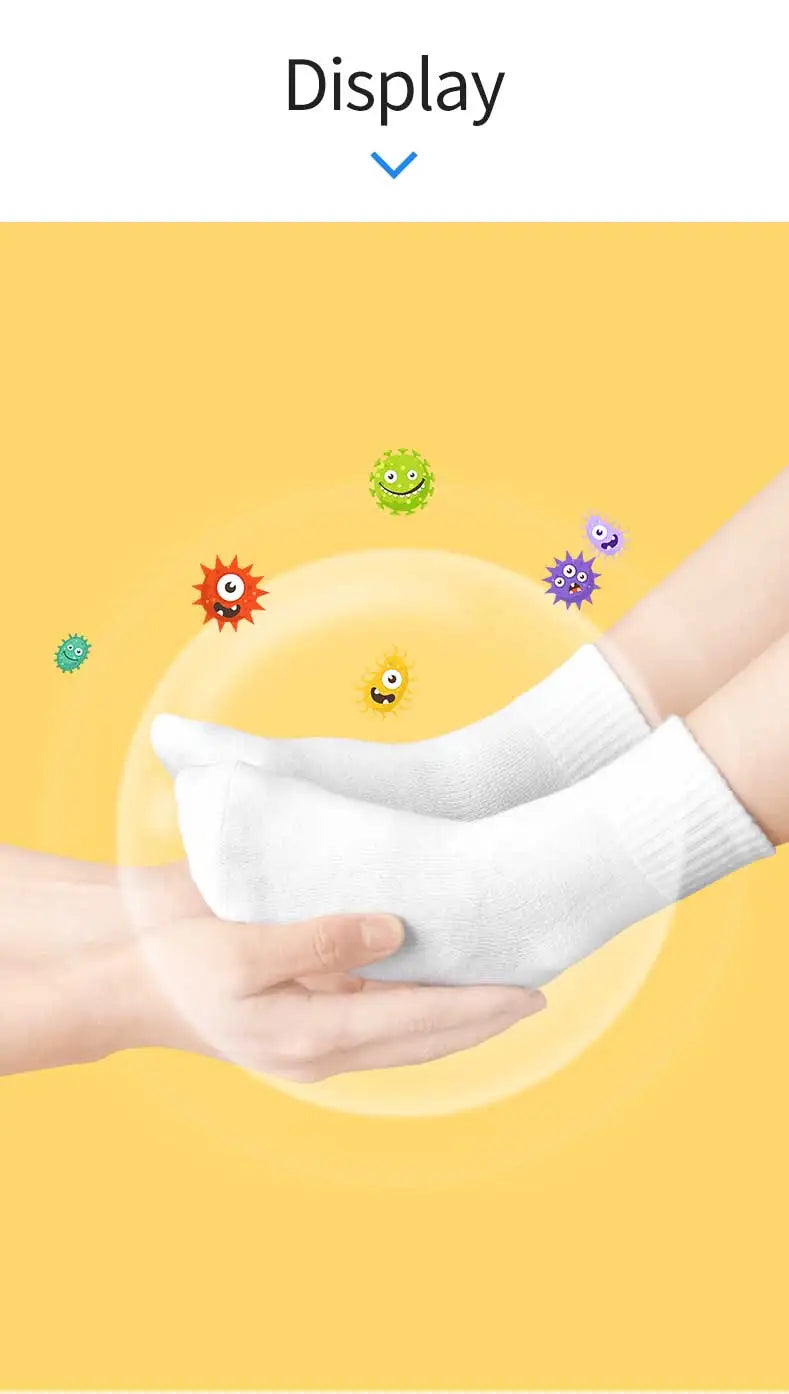 MIPP brand student antibacterial mid tube socks, all cotton anti odor pure white, sports school children, boys and girls