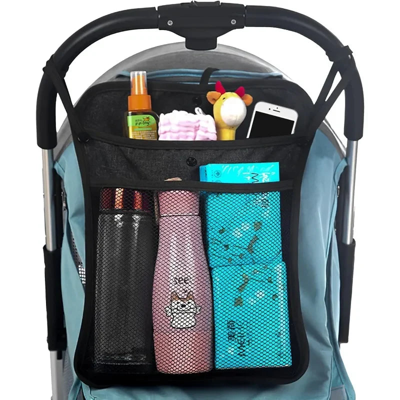 Baby Stroller Organizer Net Mesh Storage Bag with Large Storage Space Non-Slip Stroller Accessories for Diaper Toys Snacks
