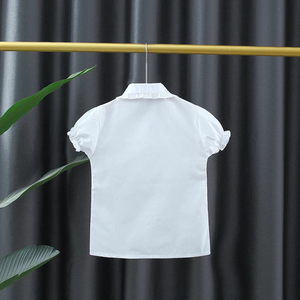 Baby Girl Short Sleeved Shirt, Summer New White Baby Collar Children'S Clothing (Suitable For Heights 120-170cm)
