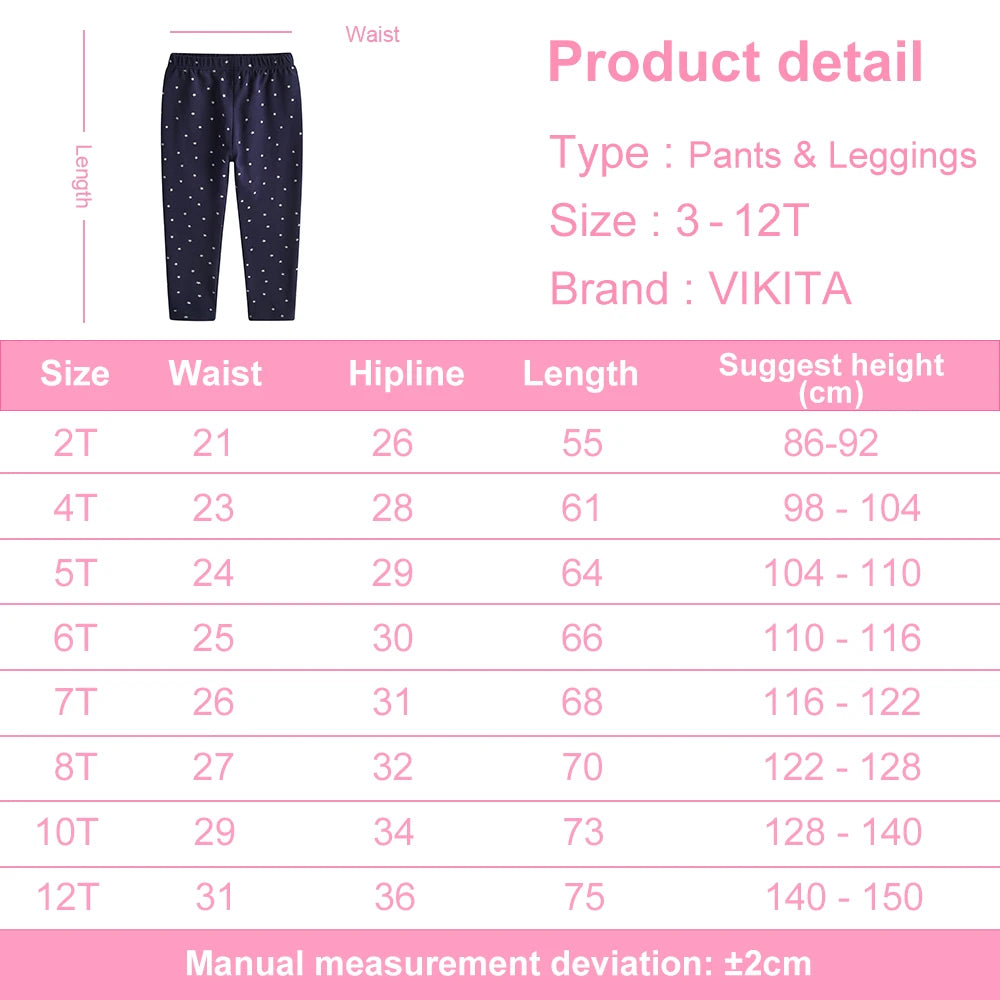 VIKITA 100% Cotton Cozy Toddlers Pants Girls Navy Blue Star Print Skinny Leggings Daily School Casual Wear Trousers for 2 Years