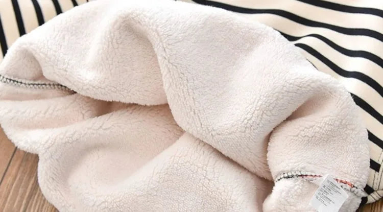 Boys' Striped Fleece-Lined Thickened Long Sleeve Sweatshirt 2025 Winter New Arrival Warm Base Layer Mid-Big Size Top