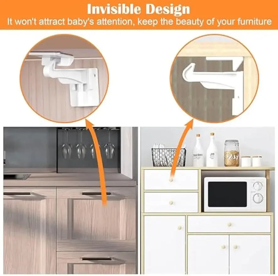 Upgraded Invisible Baby Proofing Cabinet Latch Locks Easy Installation Works with Most Cabinets Drawers Highly Secure