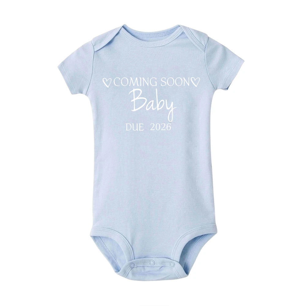 Baby Announcement Coming Soon 2026 Newborn Romper Summer Boys Girls Bodysuit Body Pregnancy Reveal Clothes Infant Jumpsuit