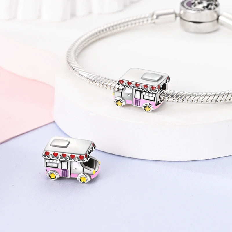 Pink Series Original 925 Sterling Silver Charm Bead Travel Airplane Pendant Fit Original Bracelet Necklace For Women DIY Gift