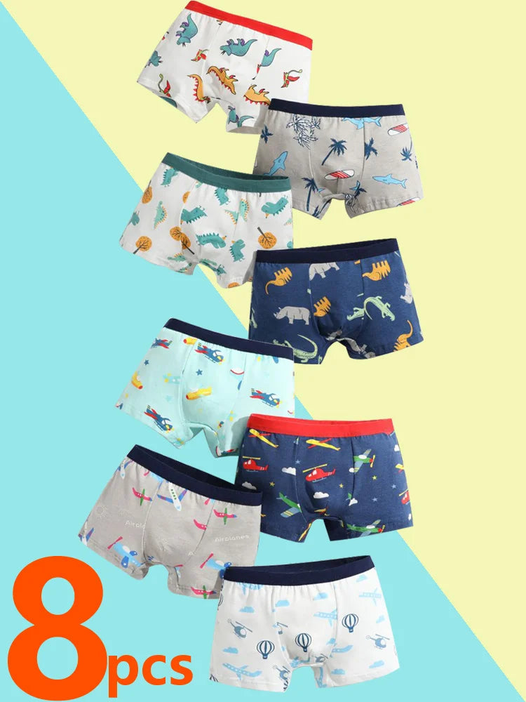 4/8 pcs Boys Boxer sets Briefs Kids Cotton Underwear Baby Underpants Teenager Cartoon Dinosaur Print Soft Children Panties 2-15Y