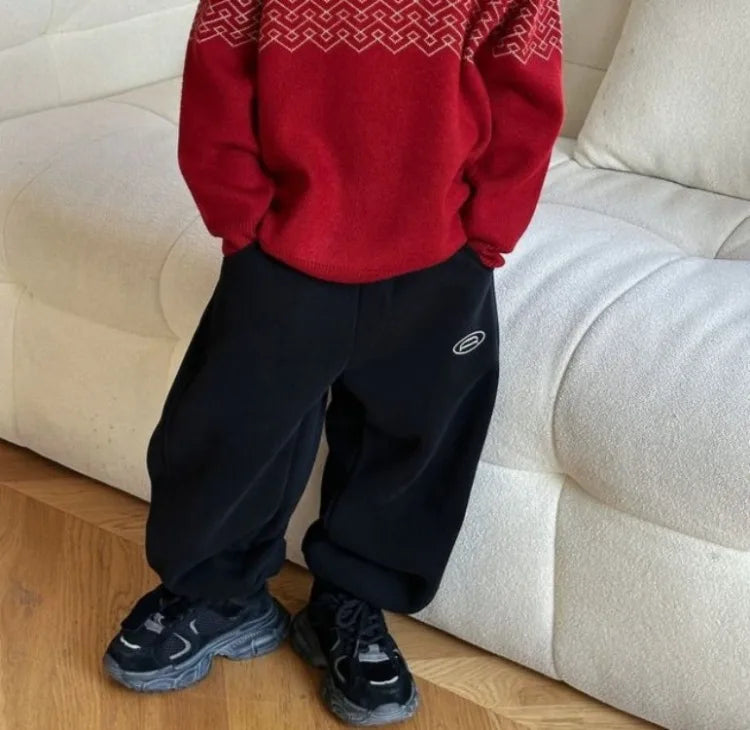 Boys' Red POLO Knit Sweater 2025 Autumn/Winter New Big Kids New Year Outfit Traditional Chinese Style Warmth Crossover Sweater