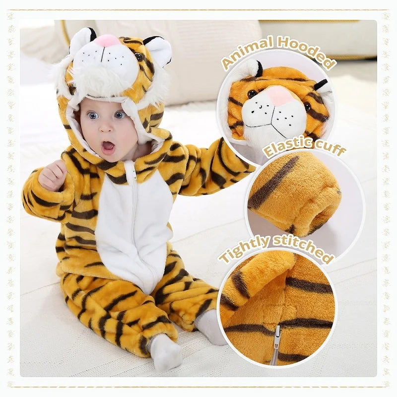 MICHLEY Halloween Costume Infant Baby Clothes Rompers Winter Flannel Hooded Bodysuits Pajamas Animals Overall Jumpsuit For Bebe